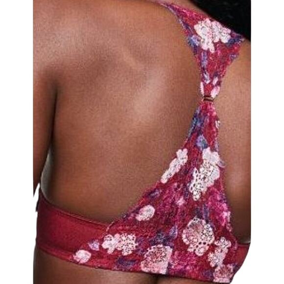 Pink Victoria Secret Date Push Up Bra Lace Racerback Underwired Floral Black 32C - Picture 2 of 8